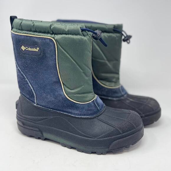 Columbia Bugabarn Jr Navy Blue Olive Green‎ Weatherproof Snow Boots BY1192-305 - Picture 1 of 8